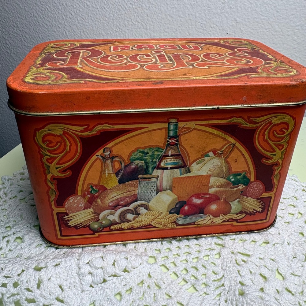 Vintage Ragu Orange Recipe Tin Kitchen Decor Metal Made in England